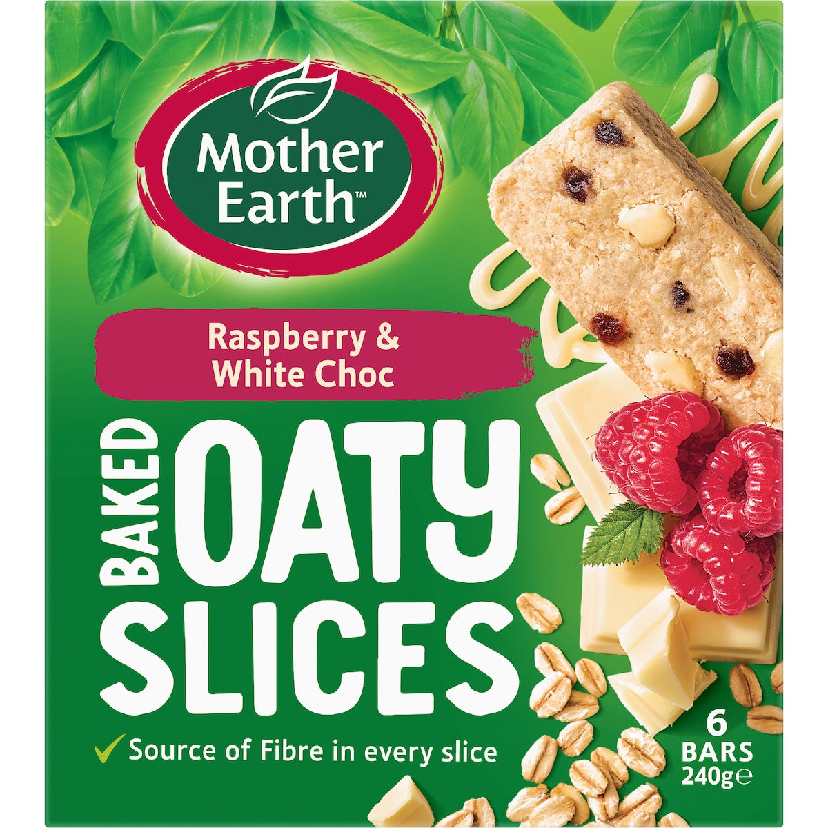 Mother Earth Golden Baked Oaty Slice Raspberry Chocolate 40g X 6 Pack