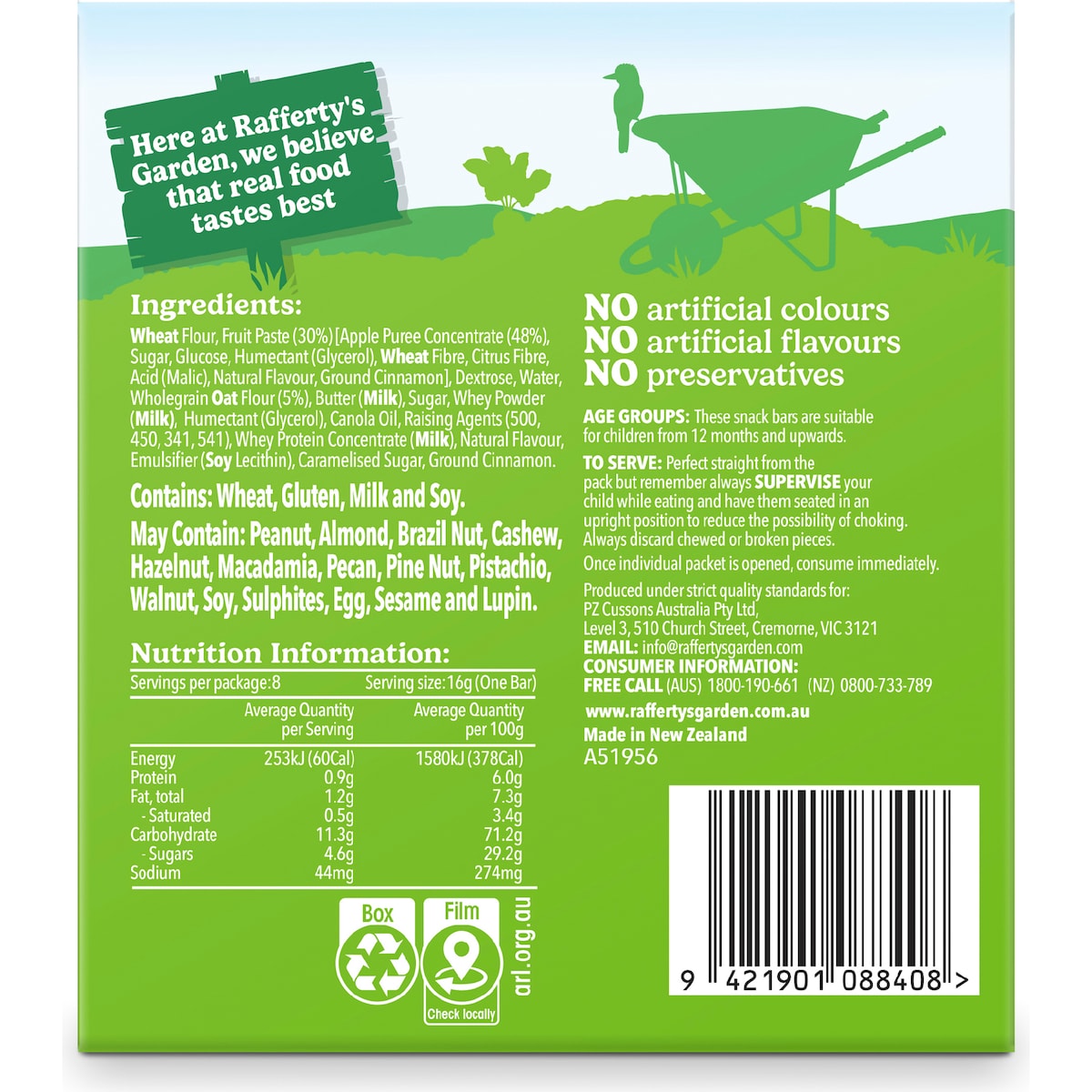 Raffertys Garden Apple Snack Bars With Real Fruit 12+ Months 8 Pack