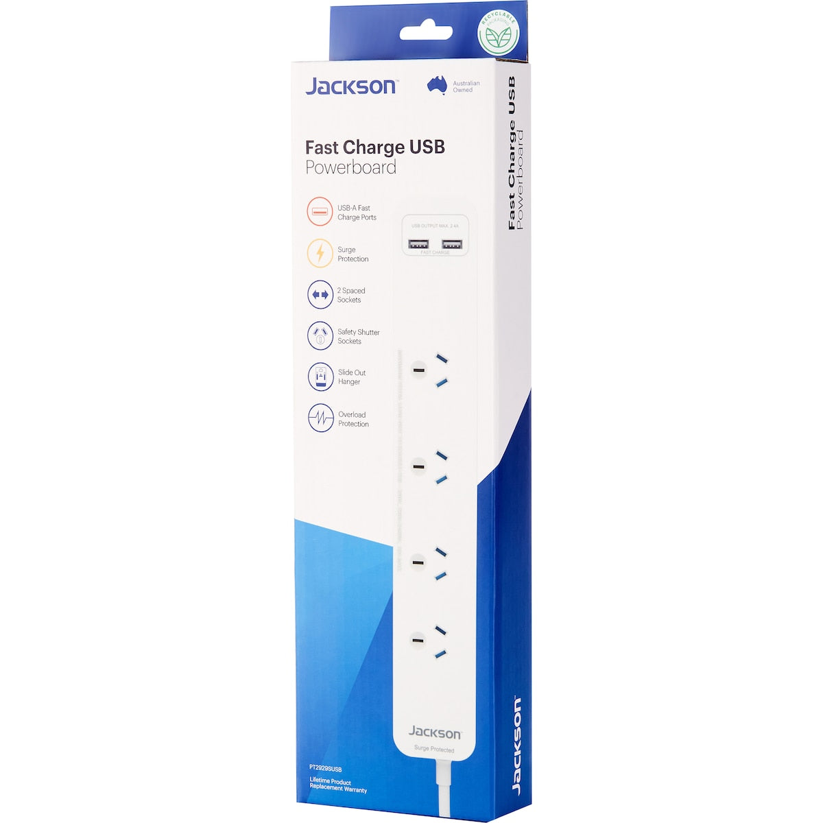 Jackson Protected Powerboard With 2X USB Charging Outlets each