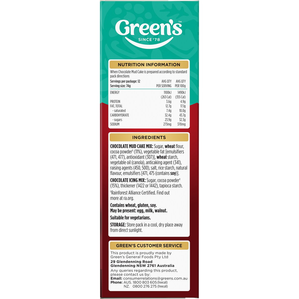 Green's Cake Mix Chocolate Mud 530g
