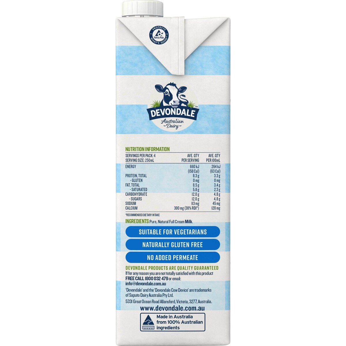 Devondale 100% Pure Full Cream Milk Long Life Uht Milk 1l