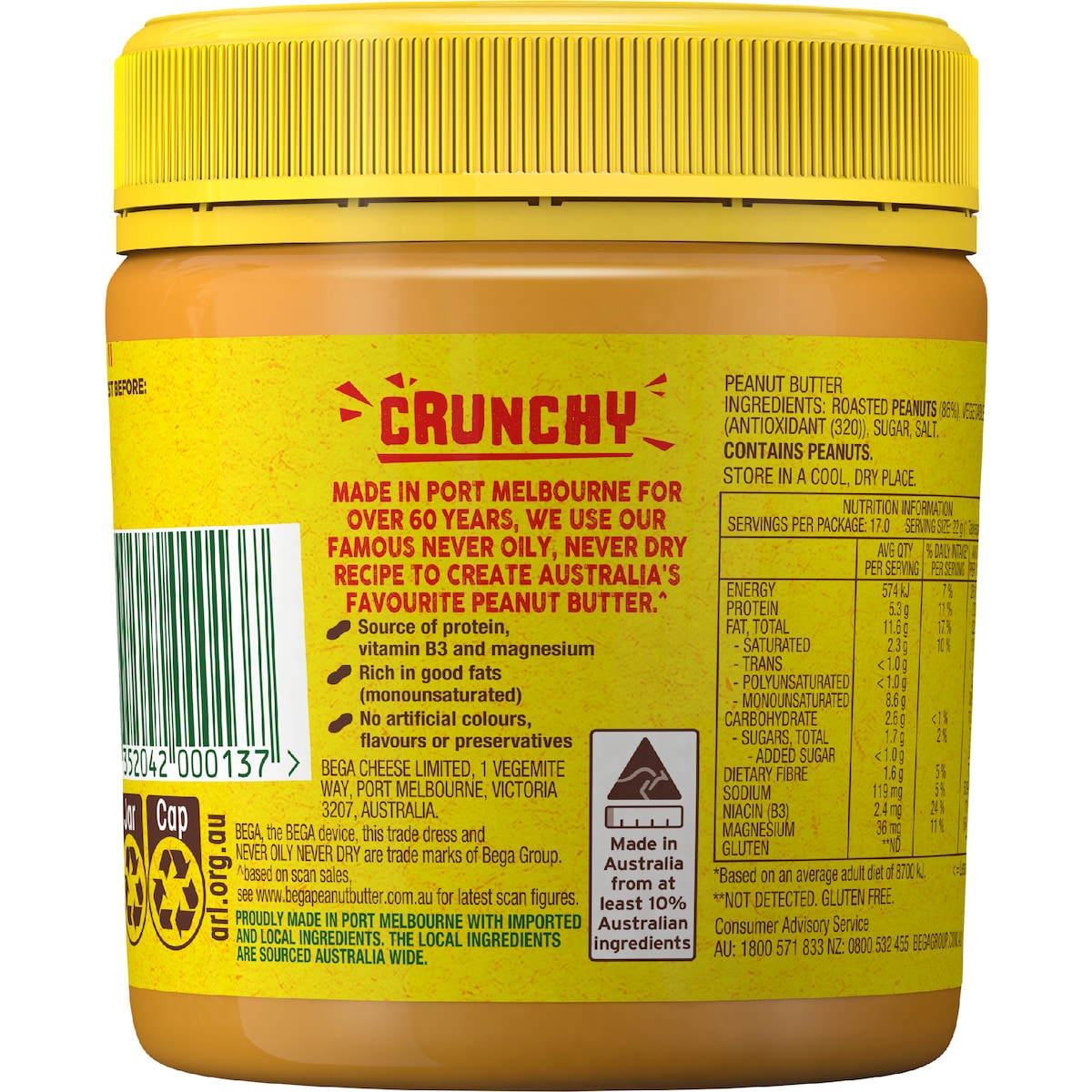 Bega Peanut Butter Crunchy 375g