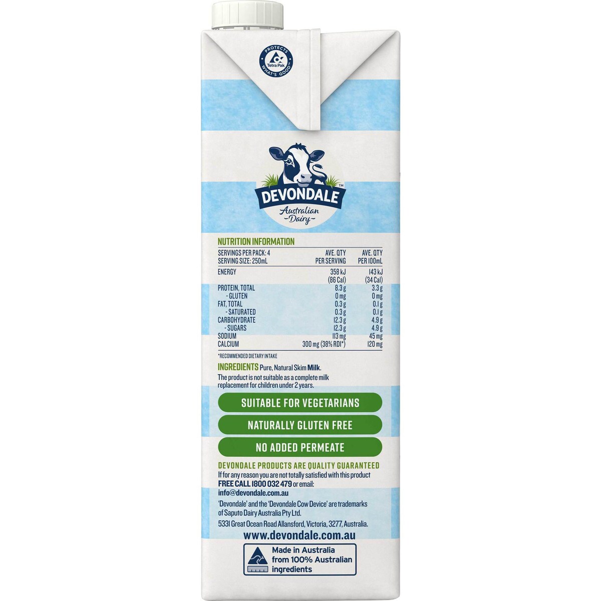 Devondale Skim Milk Long Life Uht Milk 1l
