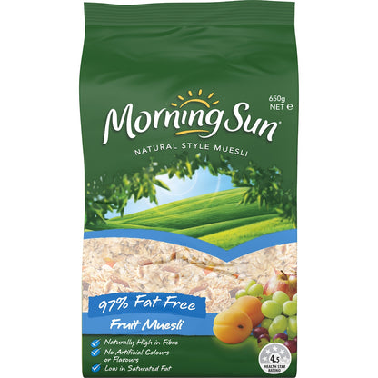 Morning Sun Naturual Style Muesli 97% Fat Free Breakfast Cereal 650g