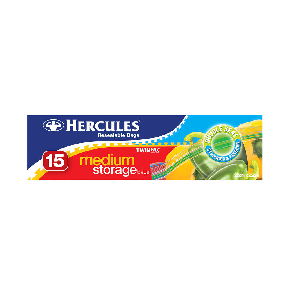 Hercules Twinzip Resealable Medium Storage Bags - 15 pack