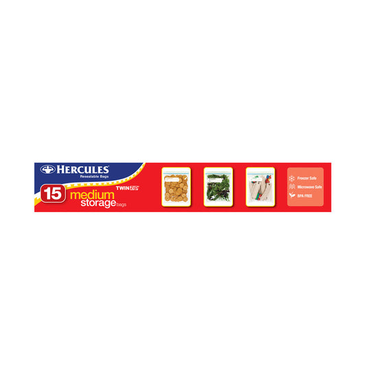 Hercules Twinzip Resealable Medium Storage Bags - 15 pack