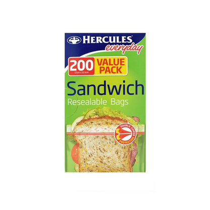 Hercules Resealable Sandwich Bags - 200 Pack