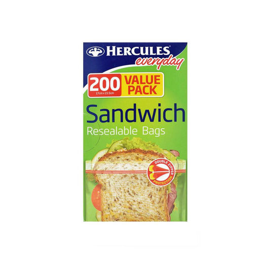 Hercules Resealable Sandwich Bags - 200 Pack
