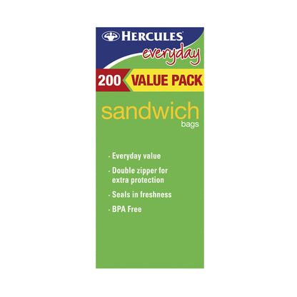 Hercules Resealable Sandwich Bags - 200 Pack