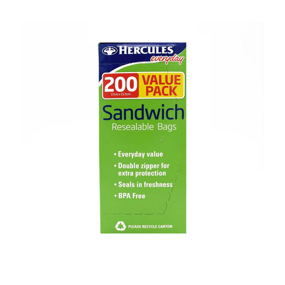 Hercules Resealable Sandwich Bags - 200 Pack