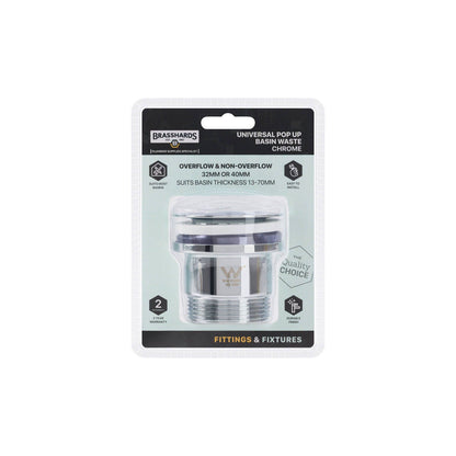 Brasshards Chrome Universal Pop Up Basin Waste - 40mm