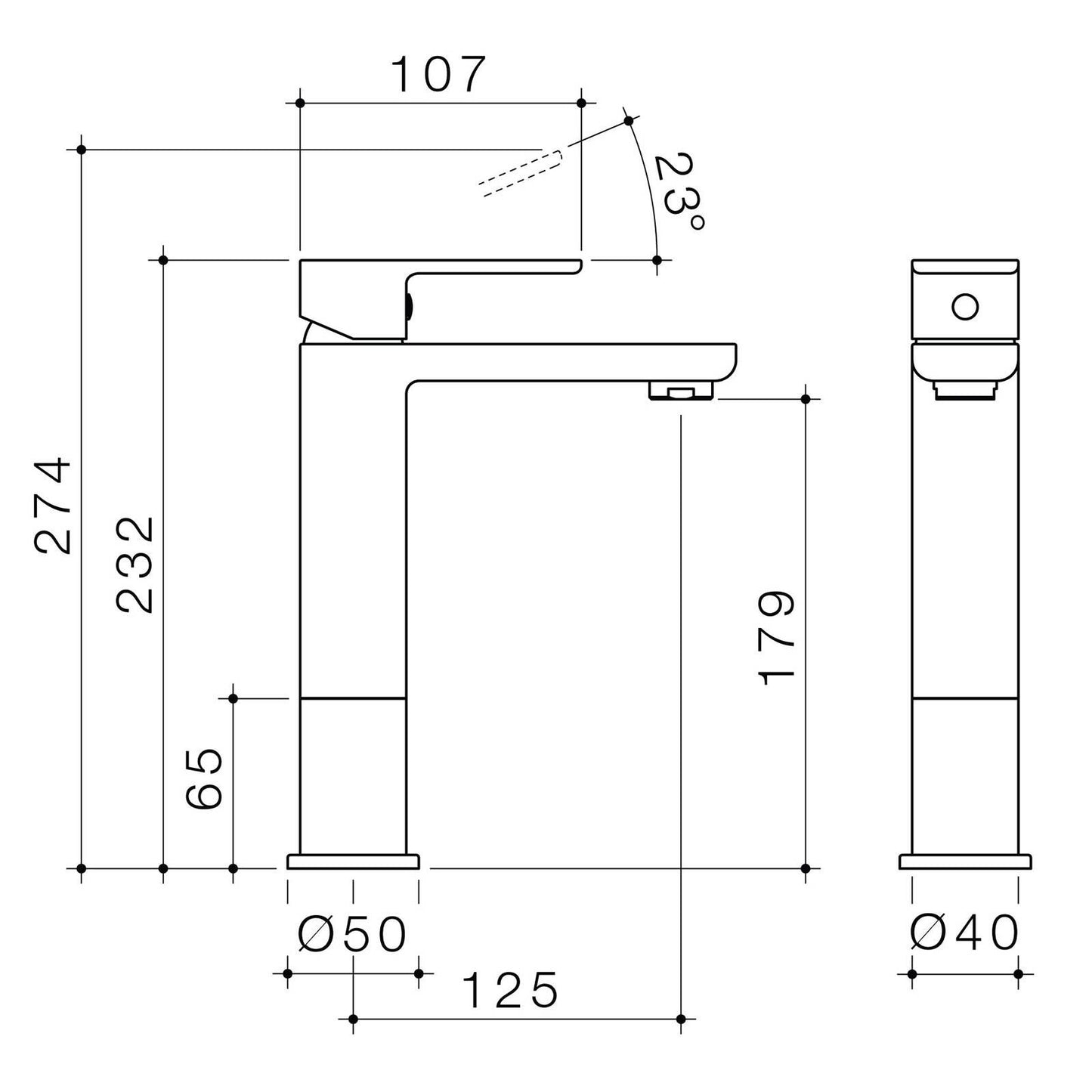 Caroma Chrome Luna Mid Basin Mixer - 50 x 232mm