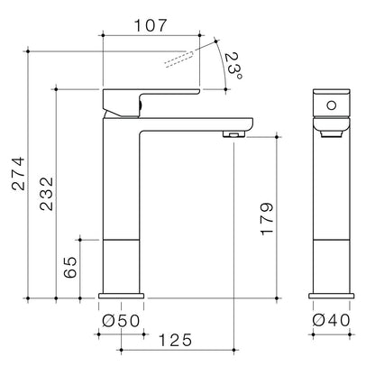 Caroma Chrome Luna Mid Basin Mixer - 50 x 232mm