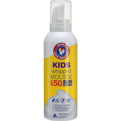Surf Life Saving Kids Whipped Mousse Sunscreen Spray Spf 50 160g