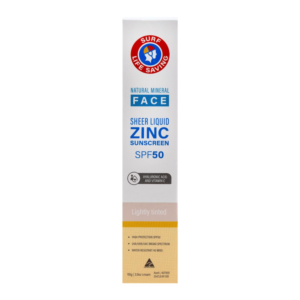 Surf Life Saving Natural Mineral Face Sheer Liquid Zinc Sunscreen Spf50 110g
