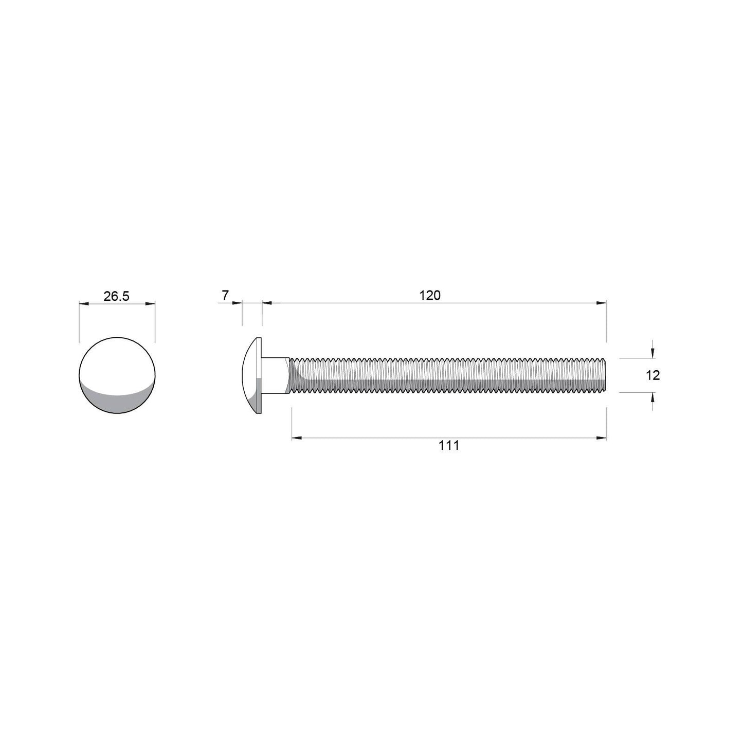 Zenith Hot Dip Galvanised Cup Head Bolts - M12 x 120mm