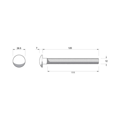 Zenith Hot Dip Galvanised Cup Head Bolts - M12 x 120mm