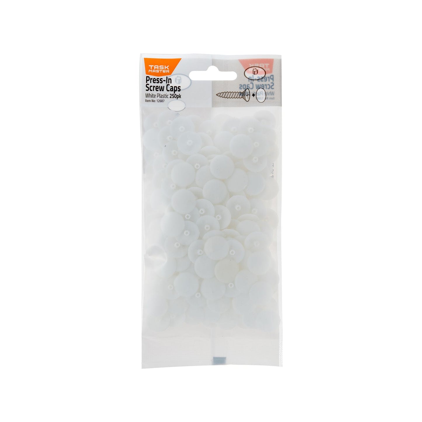 Taskmaster Screw Caps - 10mm - White - 250 Pack