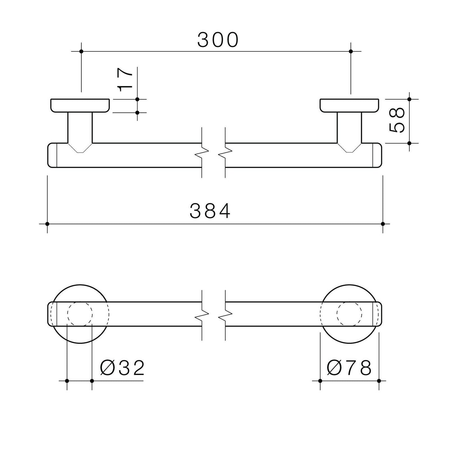 Homecare By Caroma Straight Grab Rail - 300mm - Brushed Nickel
