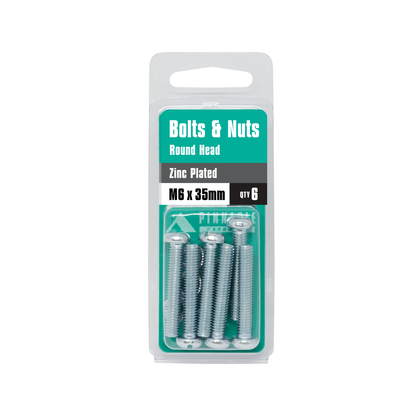 Pinnacle Round Head Bolts and Nuts - M6 x 35mm - 6 Pack
