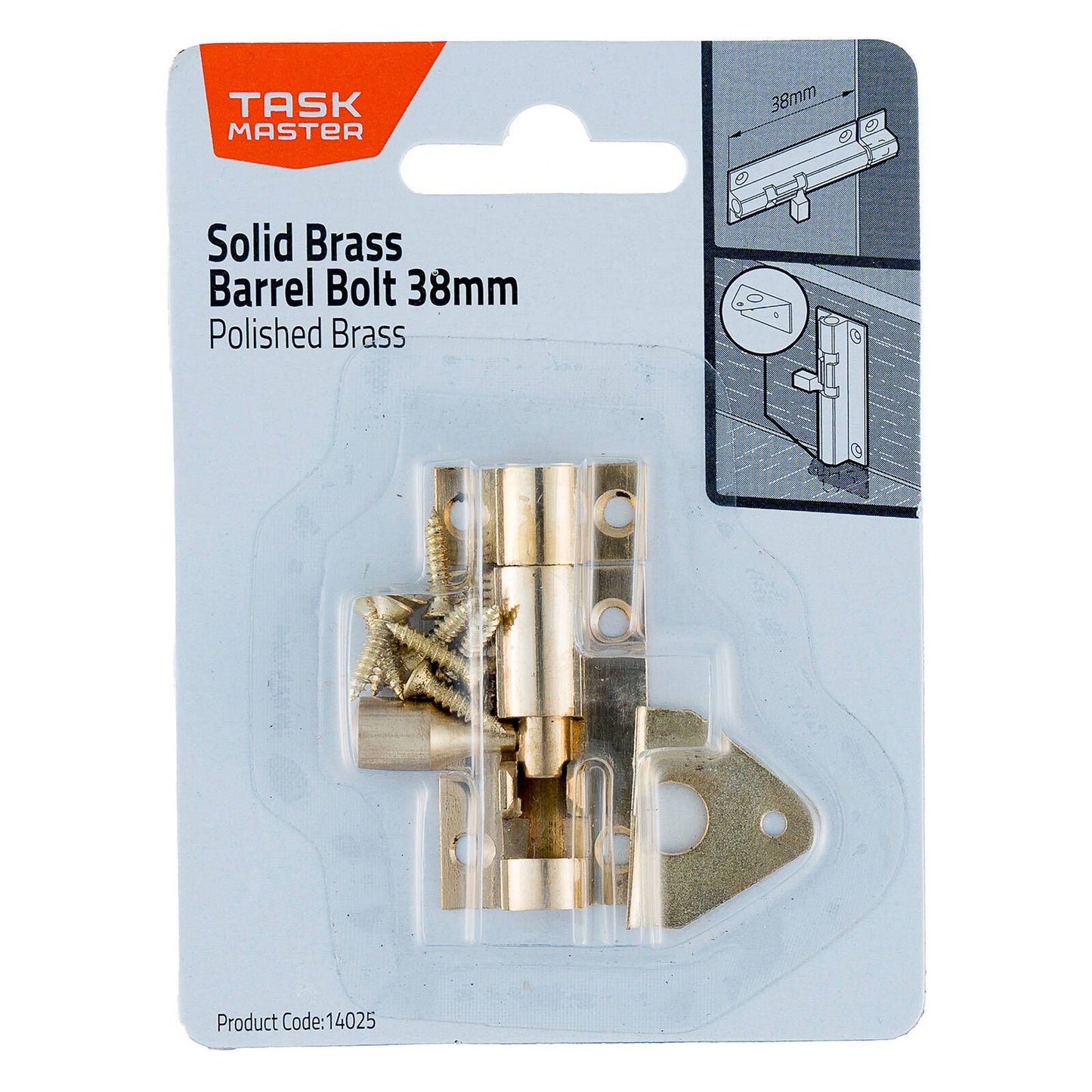 Taskmaster Barrel Bolt - 38mm - Polished Brass