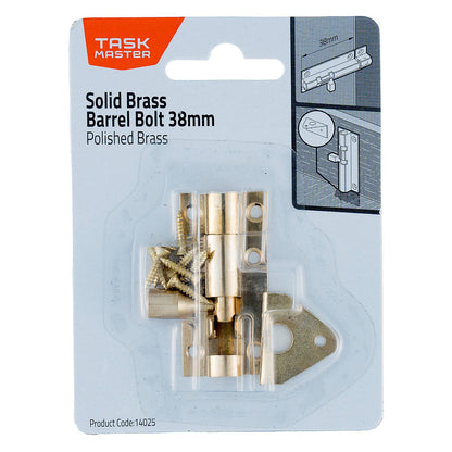 Taskmaster Barrel Bolt - 38mm - Polished Brass
