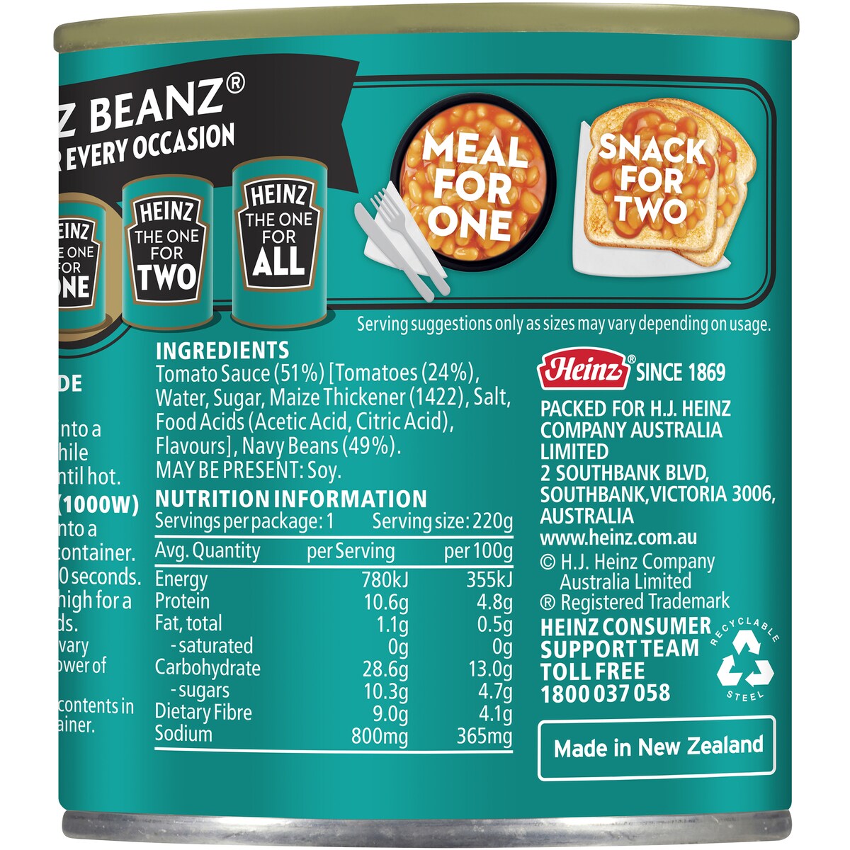 Heinz Beanz Canned Baked Beans In Tomato Sauce Breakfast 220g