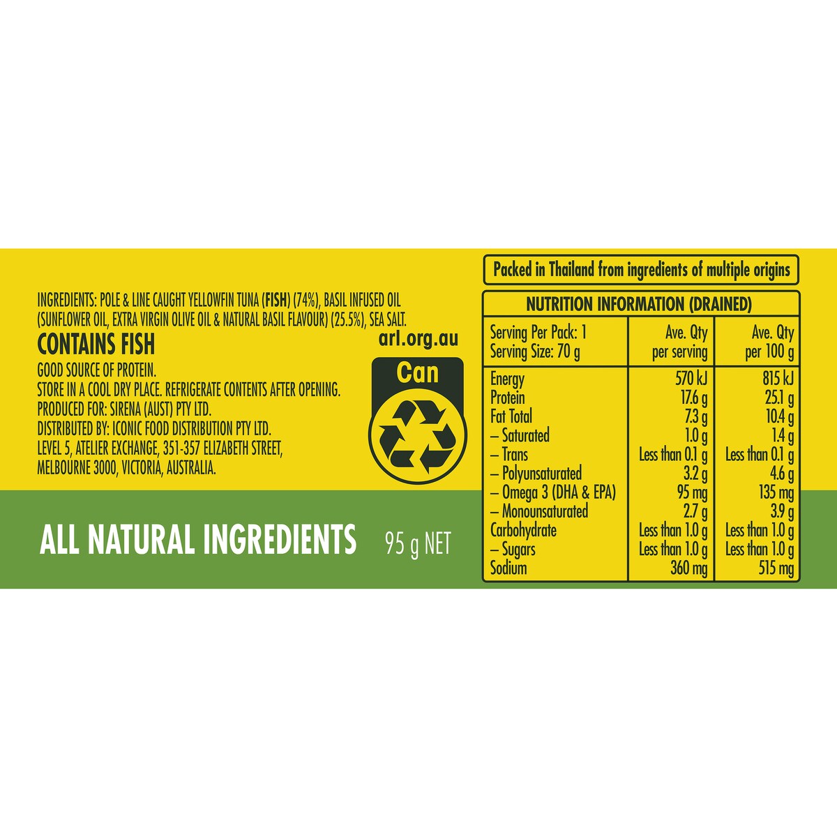 Sirena Tuna Basil Infused Oil 95g