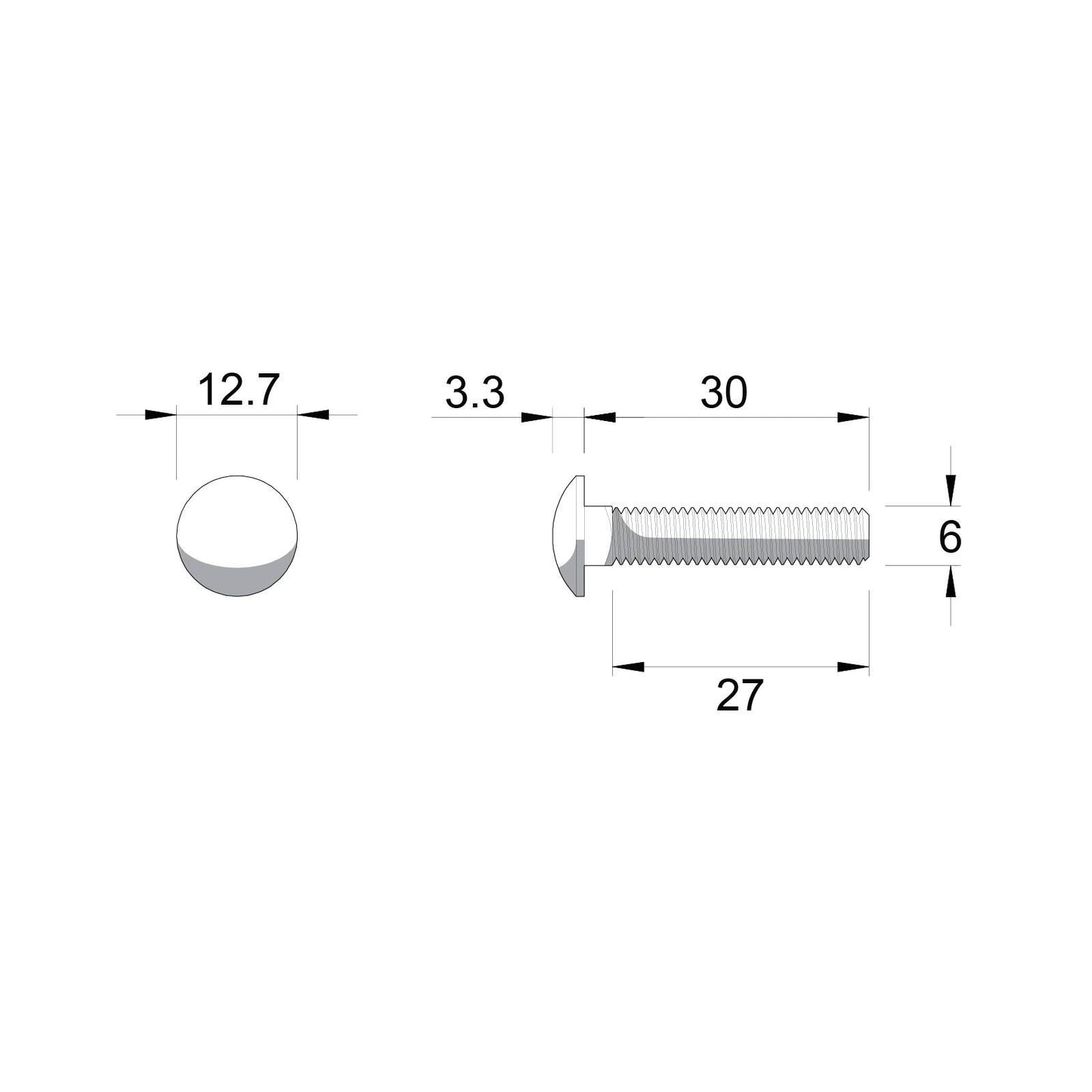 Zenith Cup Head Bolt - M6 x 30mm - Hot Dipped Galvanised - 25 Pack