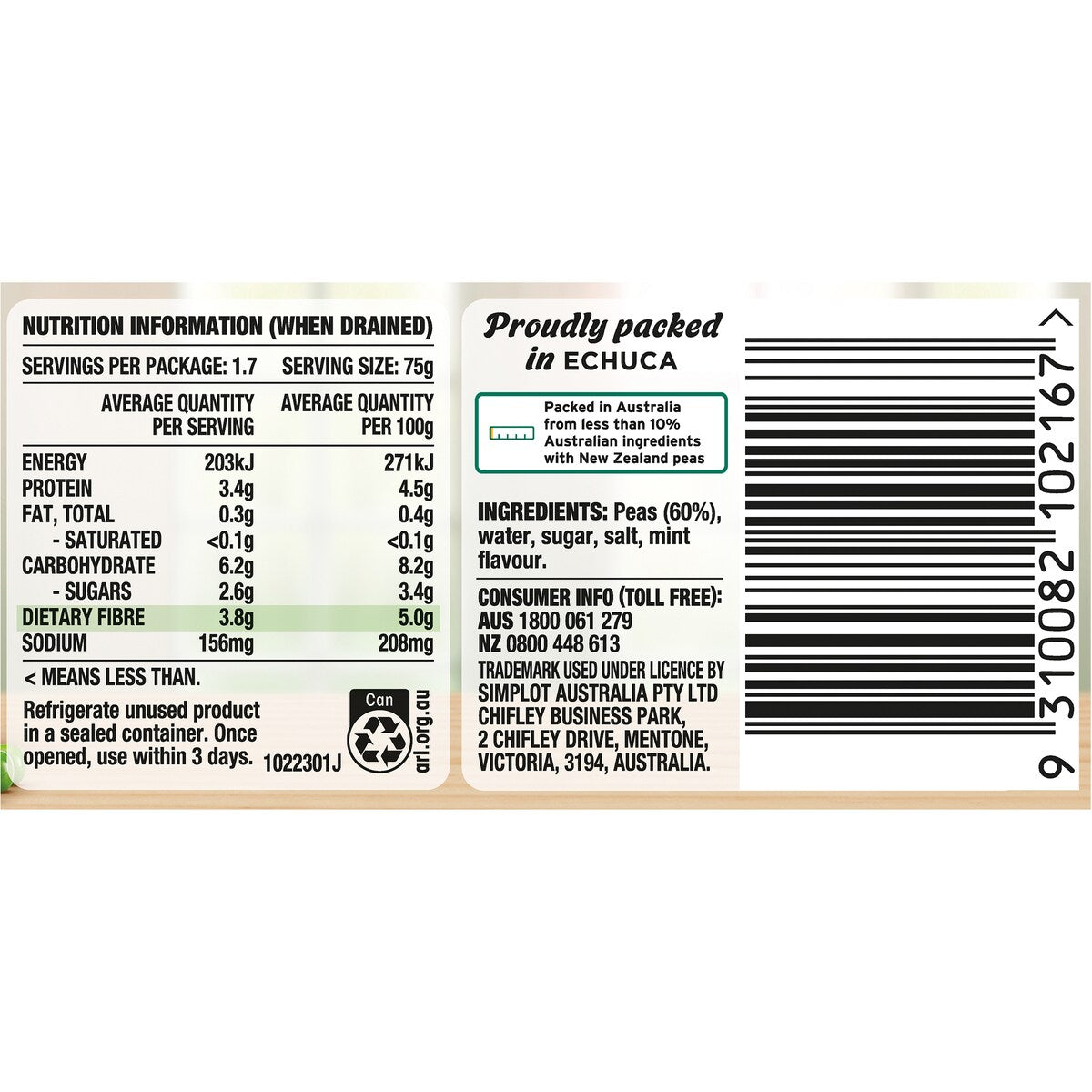Edgell Green Peas Green 220g