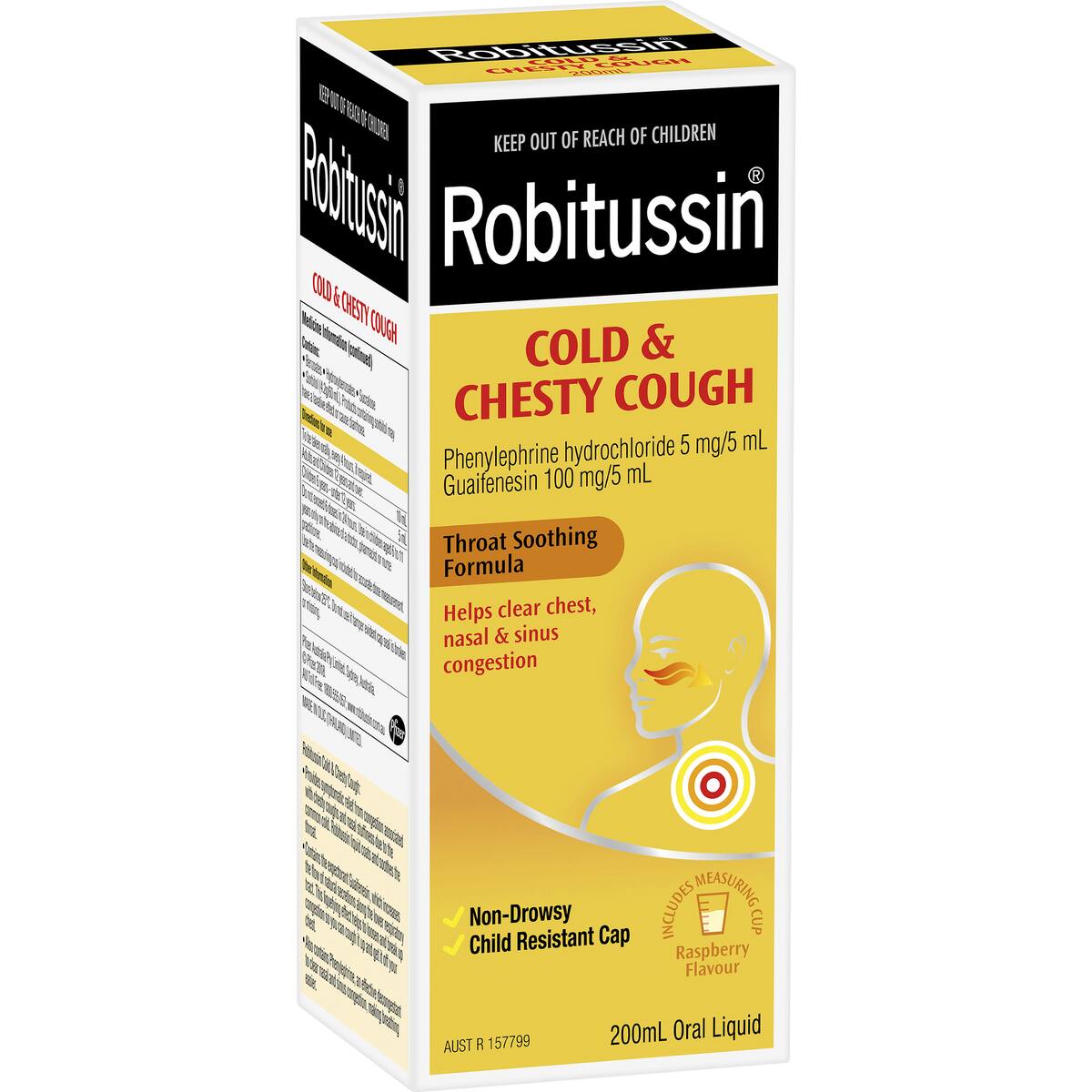 Robitussin Cold & Chesty Cough Liquid Raspberry 200ml