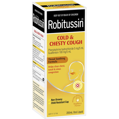 Robitussin Cold & Chesty Cough Liquid Raspberry 200ml