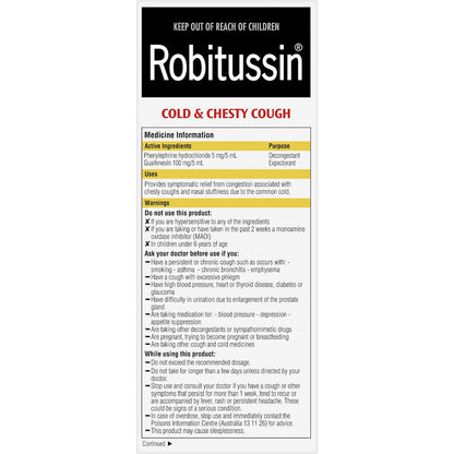 Robitussin Cold & Chesty Cough Liquid Raspberry 200ml