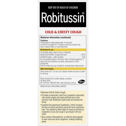 Robitussin Cold & Chesty Cough Liquid Raspberry 200ml