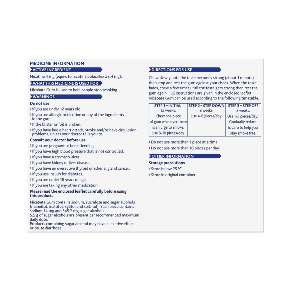 Nicabate Quit Smoking Chewing Gum Extra Strength 4mg Nicotine - 200 pack