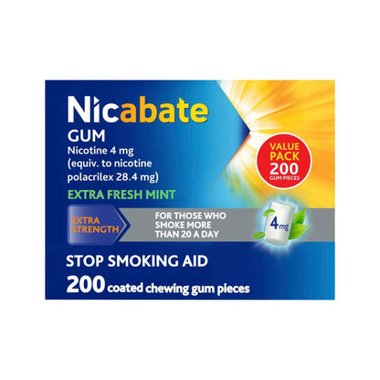 Nicabate Quit Smoking Chewing Gum Extra Strength 4mg Nicotine - 200 pack