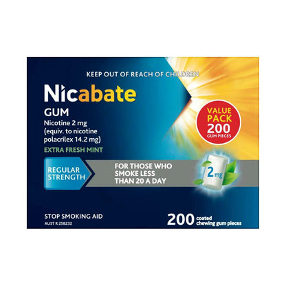 Nicabate Quit Smoking Chewing Gum Regular Strength 2mg Nicot ... 200 pack