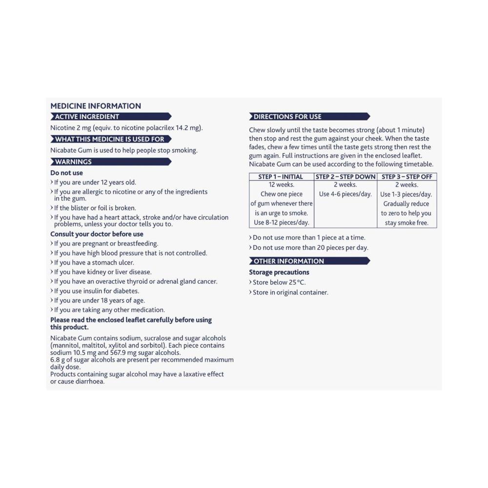 Nicabate Quit Smoking Chewing Gum Regular Strength 2mg Nicot ... 200 pack