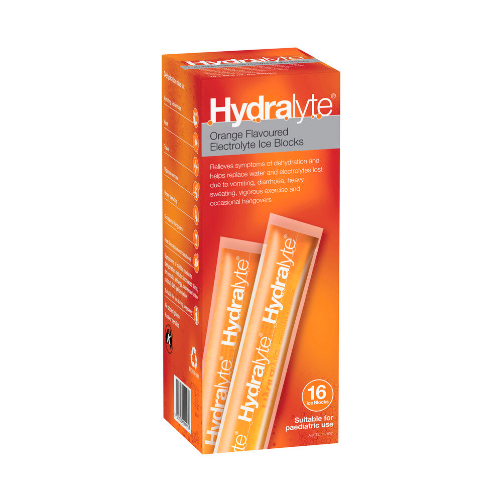 Hydralyte Orange Flavoured Electrolyte Ice Block 62.5 mL - 16 pack