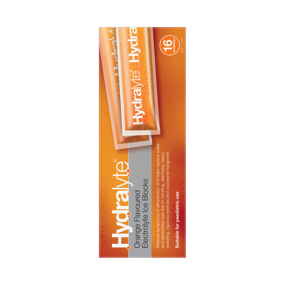 Hydralyte Orange Flavoured Electrolyte Ice Block 62.5 mL - 16 pack