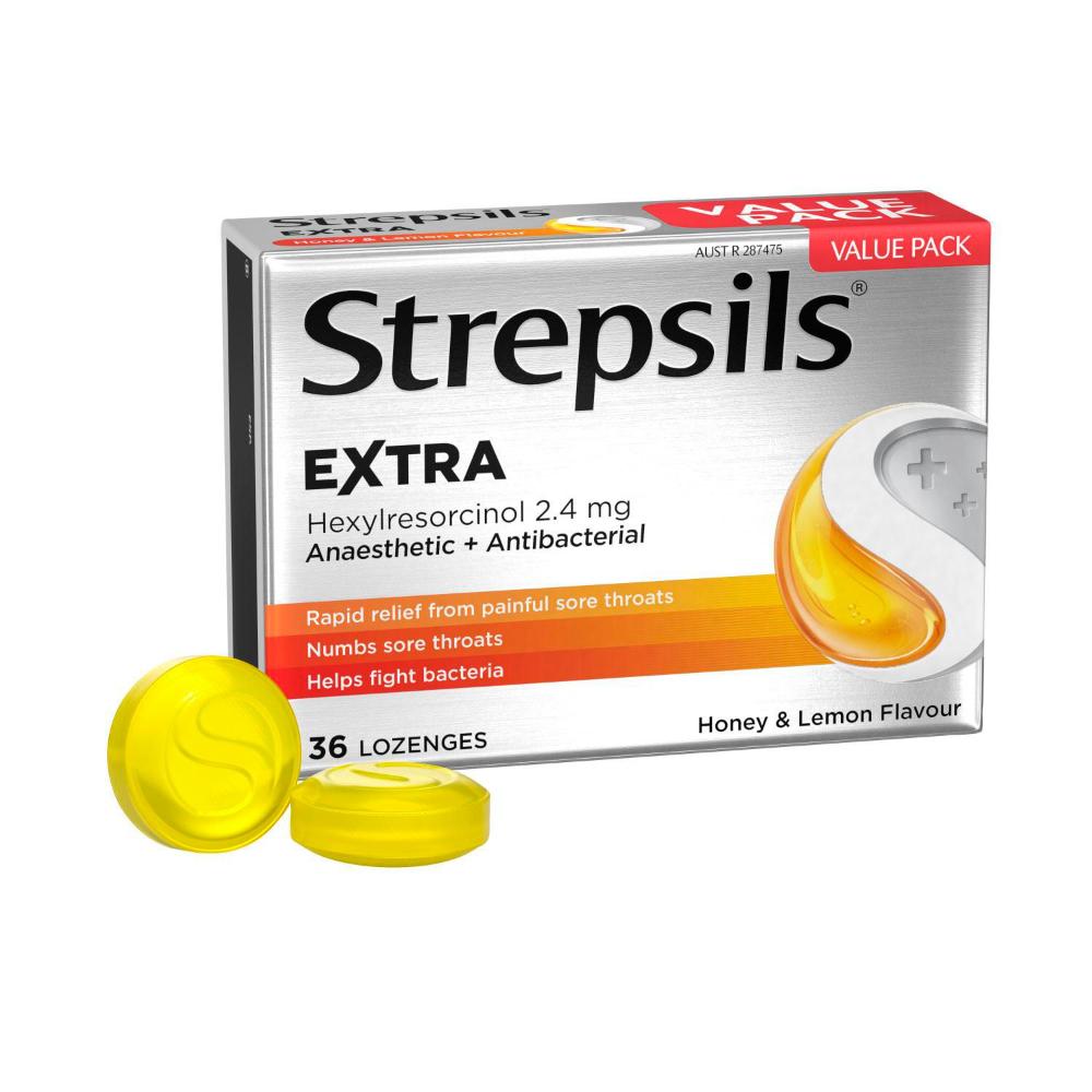 Strepsils Extra Honey And Lemon Fast Numbing Sore Throat Pain Relief With Anaesthetic 36 Lozenges - 1 pack