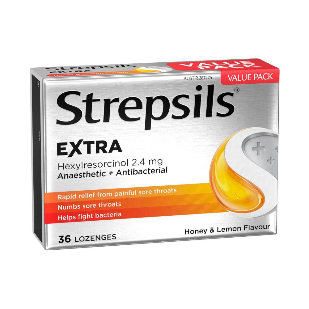 Strepsils Extra Honey And Lemon Fast Numbing Sore Throat Pain Relief With Anaesthetic 36 Lozenges - 1 pack