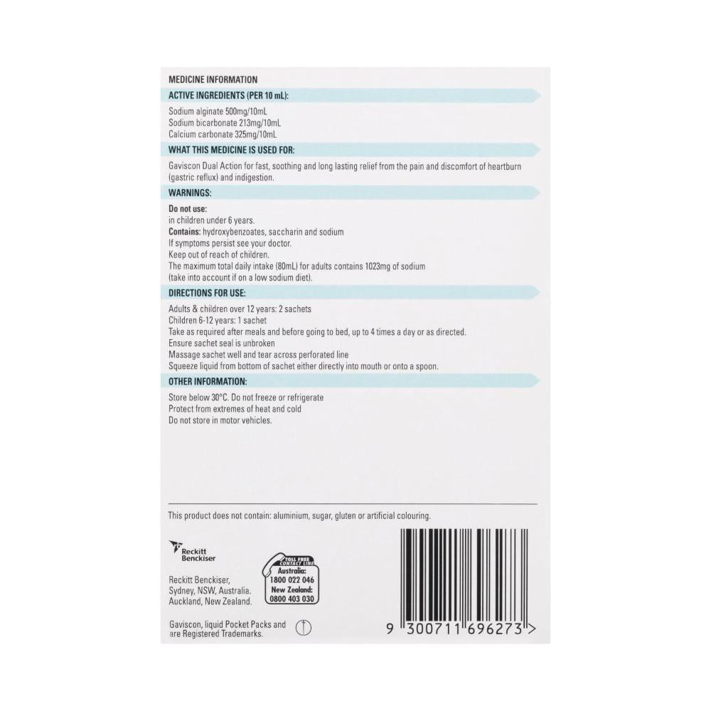 Gaviscon Dual Action Liquid Sachet - 12 pack