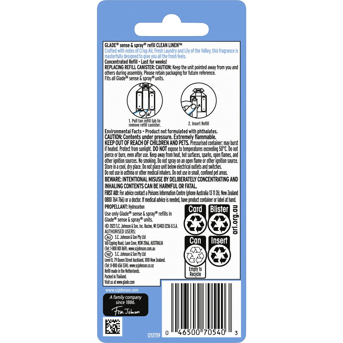 Glade Sense & Spray Air Freshener Refill Clean Linen 12g