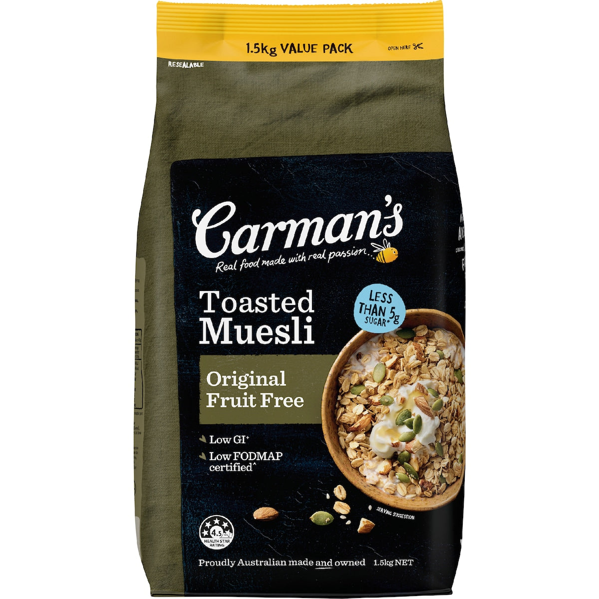 Carmans Toasted Muesli Original Fruit Free 1.5kg