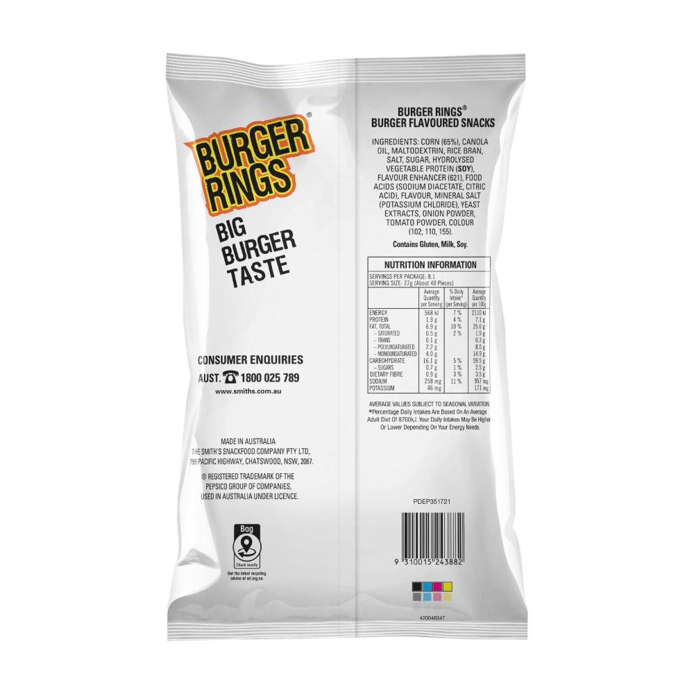 Burger Rings Burger Snacks Party Size Bag - 220g