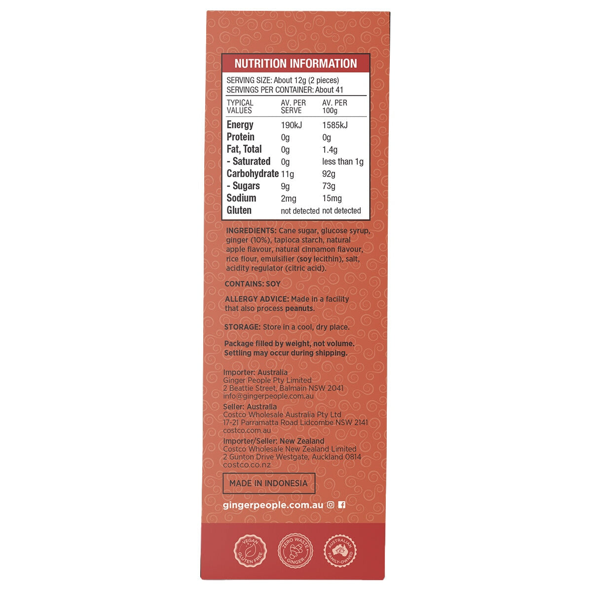 Gin Gins Spicy Apple Ginger Chew Travel Chews the Ginger People 500g