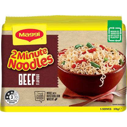 Maggi 2 Minute Beef Flavour Instant Noodles 370g 5 Pack