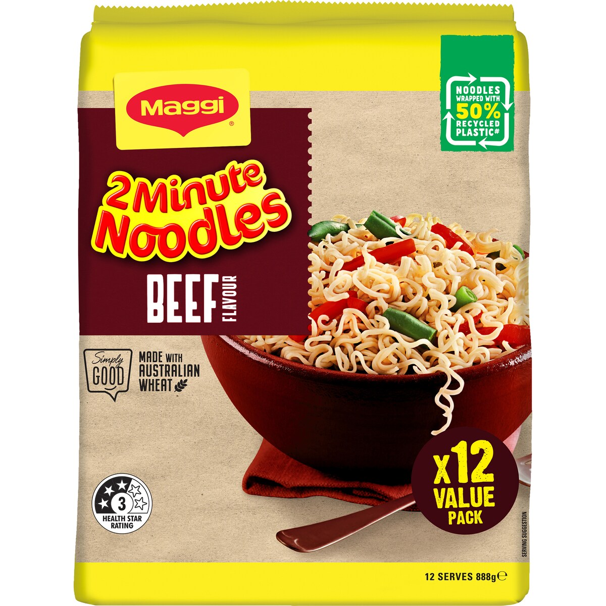 Maggi 2 Minute Beef Flavour Instant Noodles 12 pack