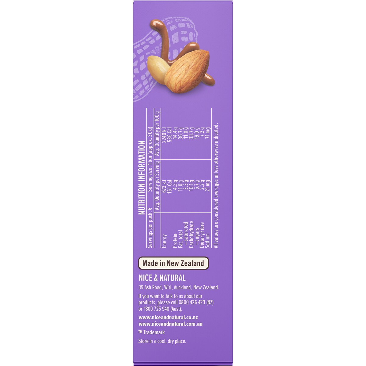 Nice & Natural Chocolate Nut Bar Peanut & Almond 6 Pack